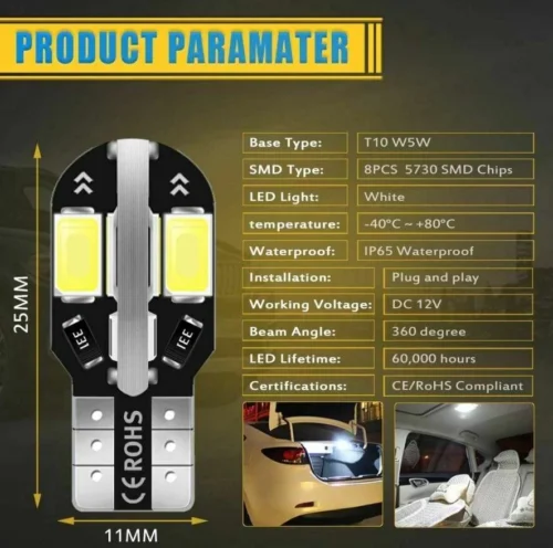 10 Lampade Lotto W5W T10 Audi Bmw Mercedes 12V 6000K