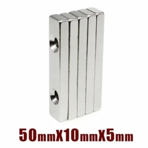 1 Pezzo Magnete Neodimio NdFeB N35 Misura 50x10x5mm Fori 5mm