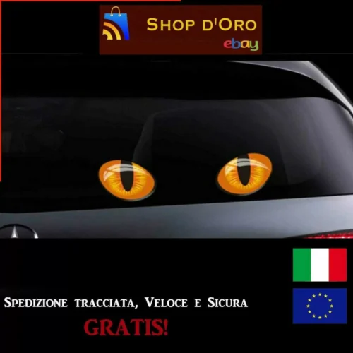 Adesivo Sticker 2 Pezzi Occhi Gatto Arancioni 12X10Cm 3D